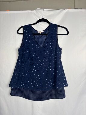 Skies Are Blue Navy Polka Dot Layered V-Neck Tank